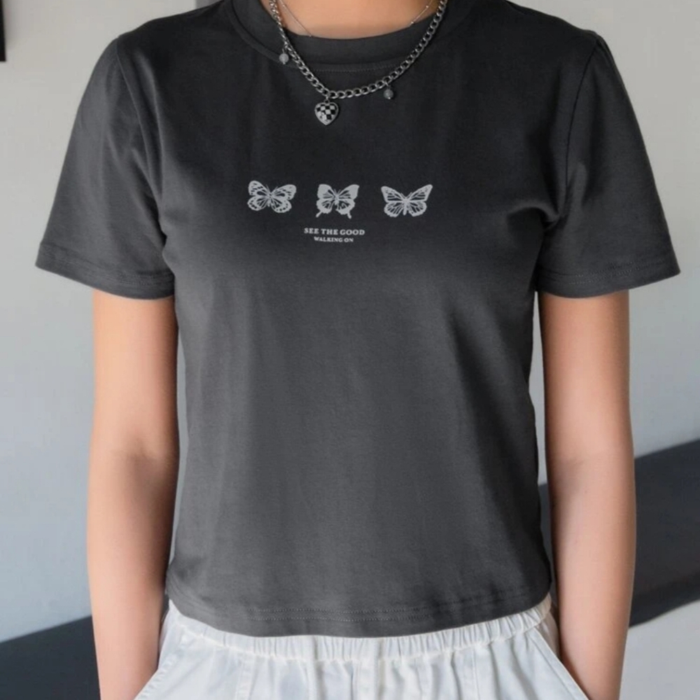 DAZY Butterfly And Slogan Graphic Tee